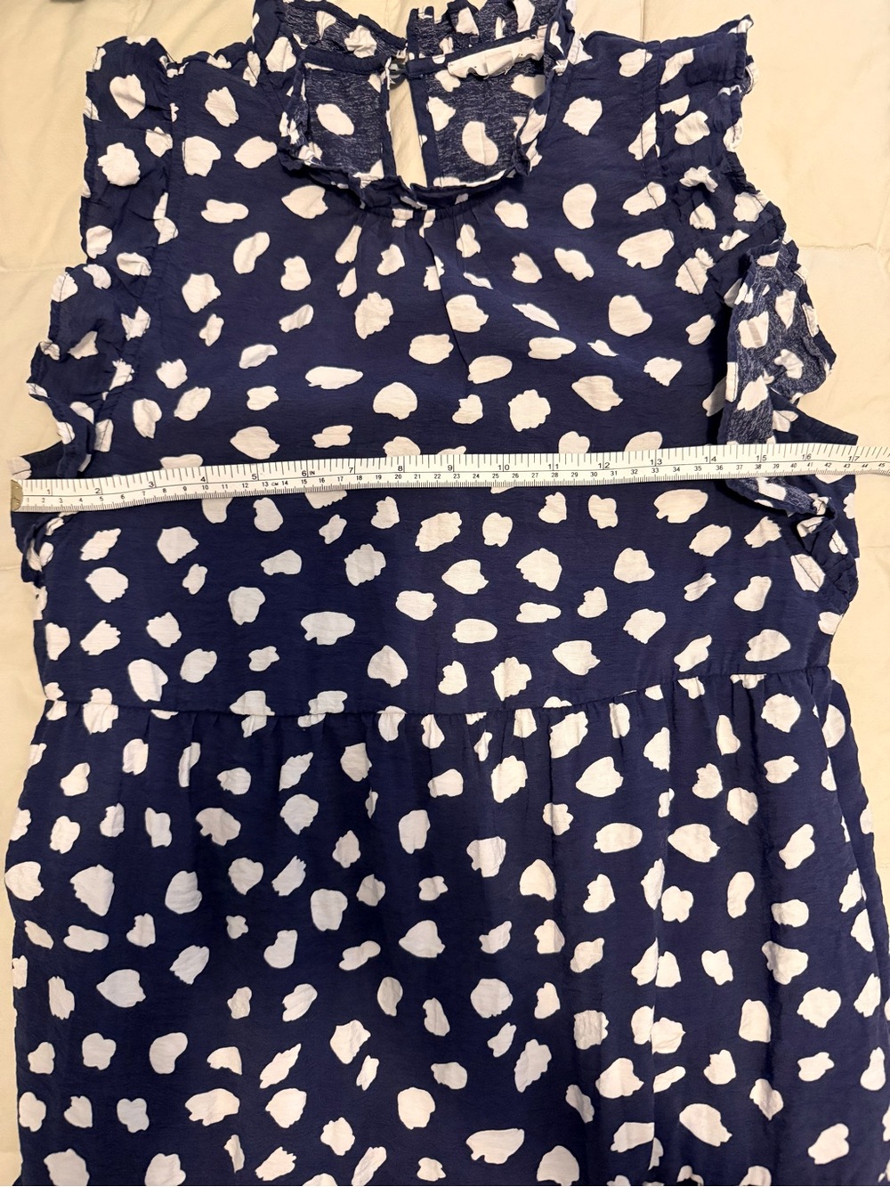 THML Navy Spotted Tiered Mock Neck Mini Dress Ruffle Sleeveless XS - Picture 10 of 12